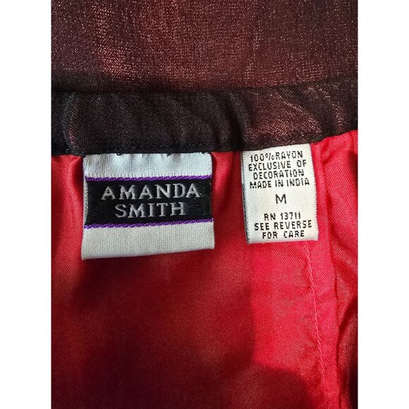 Vtg 90s Floral Embroidered Black Mesh Overlay Red Satin Skirt Medium - Picture 3 of 5